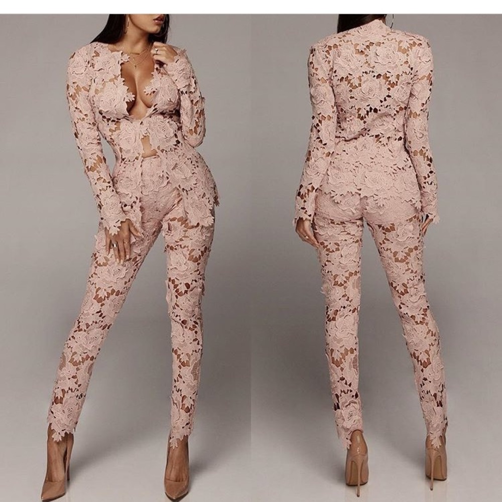 Pink Floral Pathed Suit